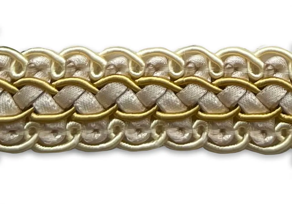 3/4" Elaborate Alabaster Parchment & Gold Braided Trim (Made in USA)