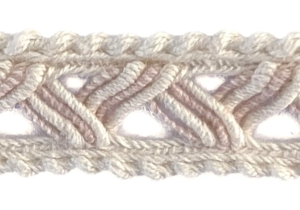 5/8" Natural & Rose Mist Open-Weave Cotton Gimp Trim (Made in USA)