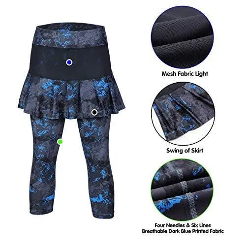 ANIVIVO Women Tennis Legging, Skirted Capri Leggings Tennis Pants for Women& Sports Capri Skirted Leggings Women Tennis Clothings(Darkblue,M)