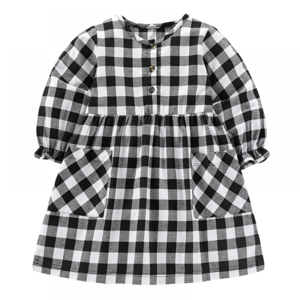 Autumn Plaid Long Sleeve Girls Dress Wholesale