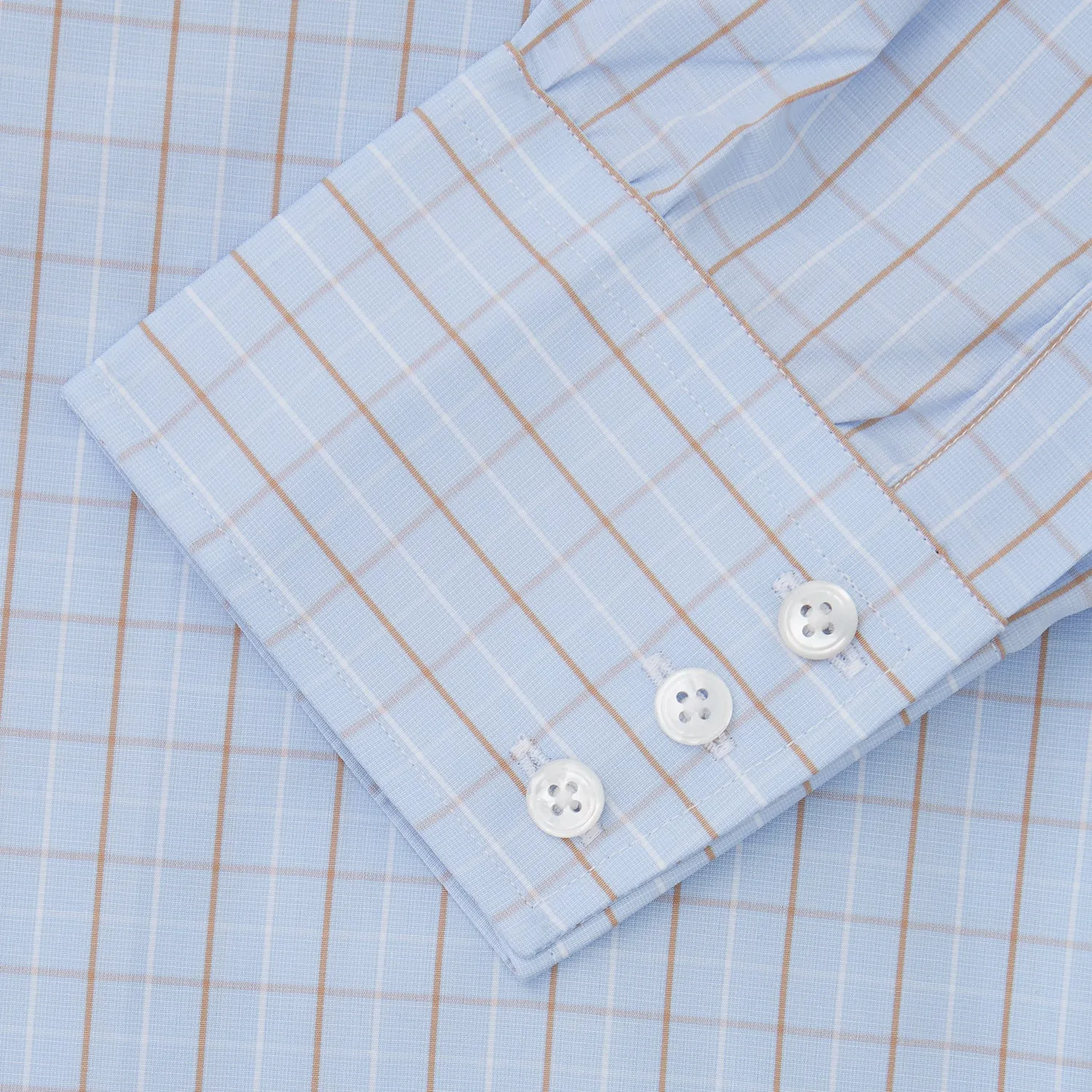 Beige Graph Check Regular Fit Shirt with T&A Collar and 3-Button Cuffs