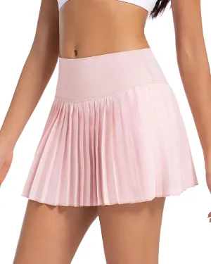 Betaven Pleated Tennis Skirt for Women with Shorts Pockets High Waisted Golf Skirt Flowy Mini Athletic Skorts,Pink,X-Large