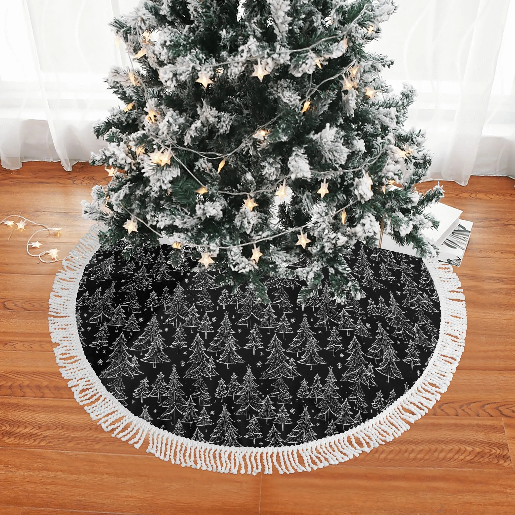 Black and White Christmas Tree Fringed Christmas Tree Skirts