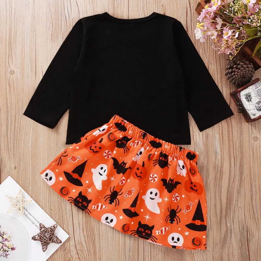 Black Letters Halloween Print Kids Set Wholesale Girl Clothes