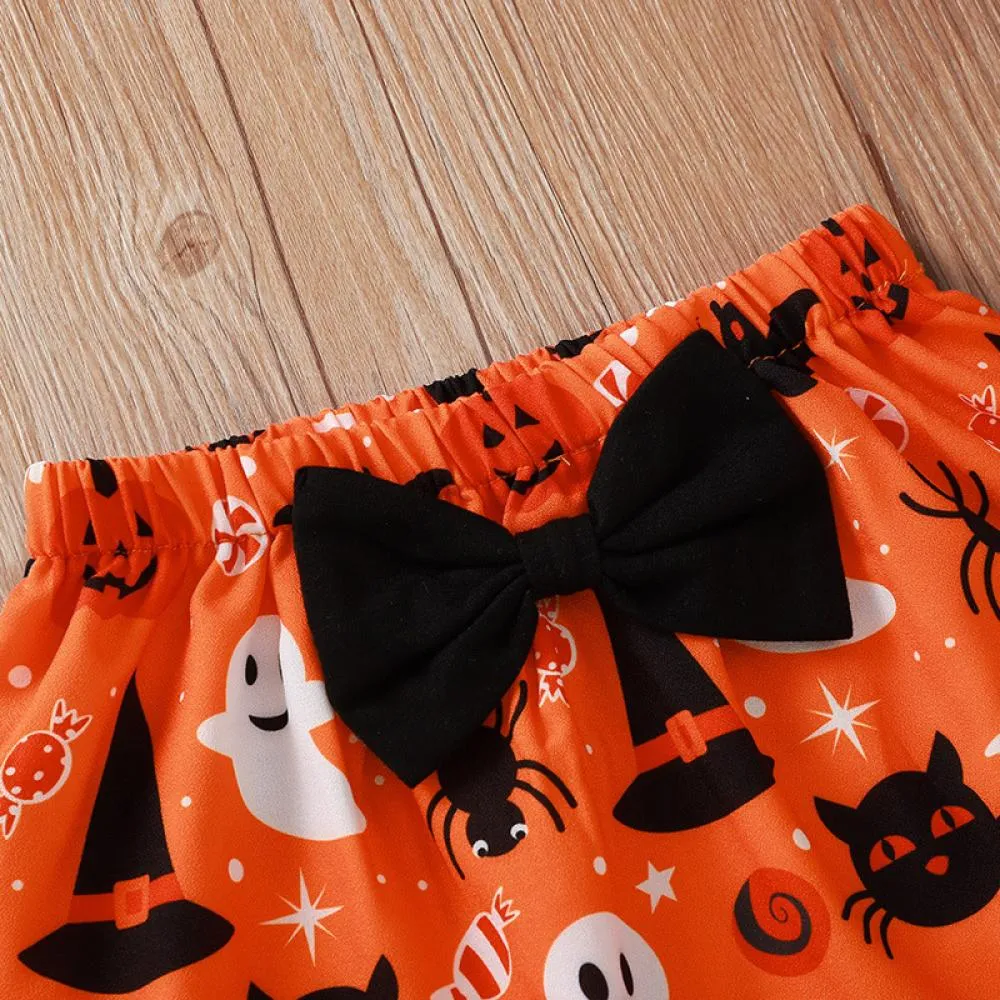Black Letters Halloween Print Kids Set Wholesale Girl Clothes