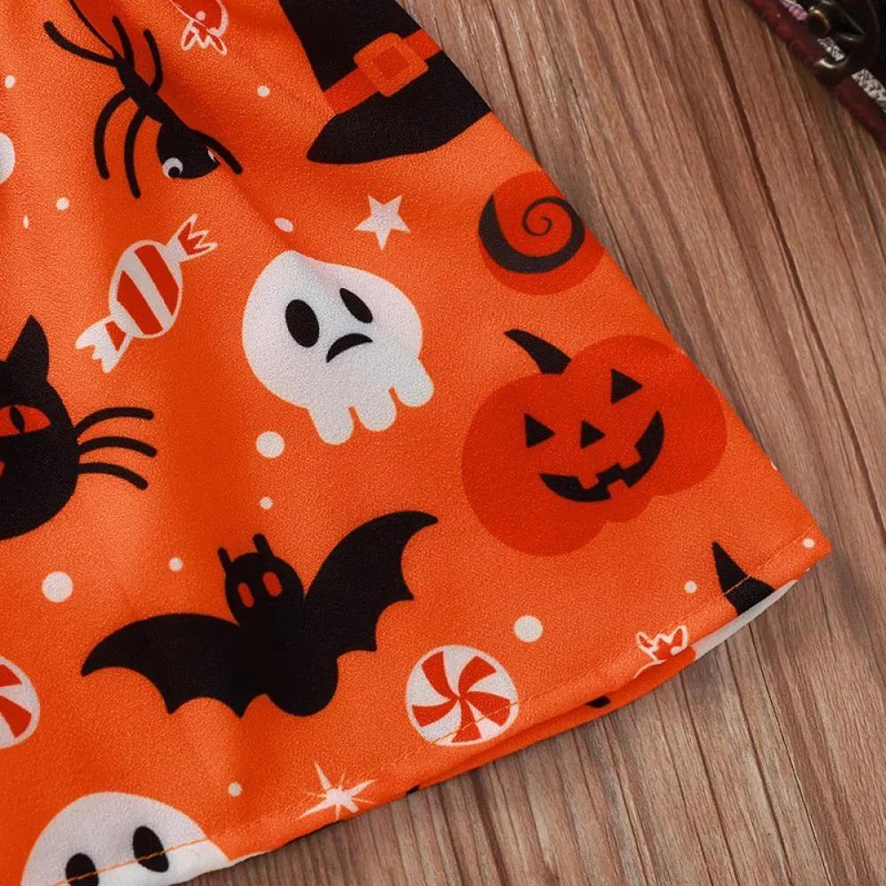 Black Letters Halloween Print Kids Set Wholesale Girl Clothes