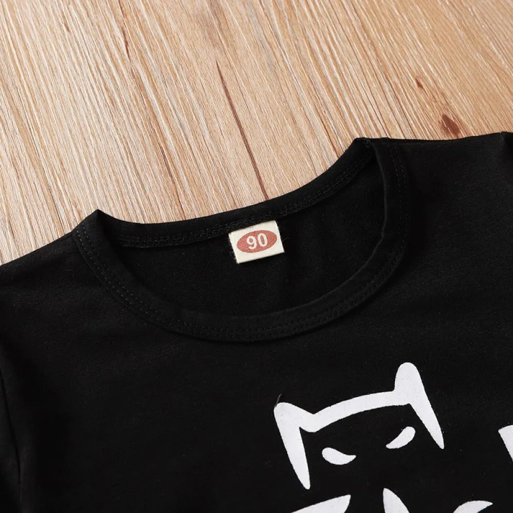 Black Letters Halloween Print Kids Set Wholesale Girl Clothes