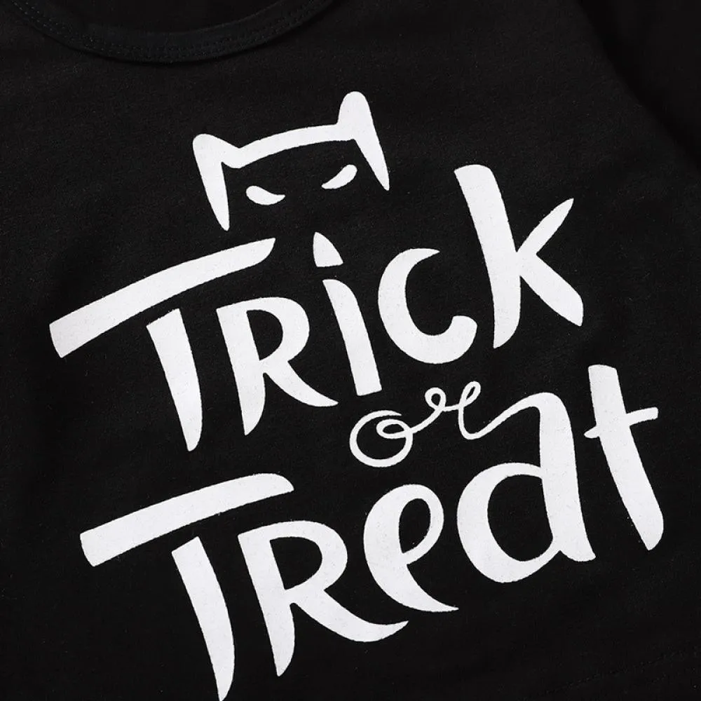 Black Letters Halloween Print Kids Set Wholesale Girl Clothes