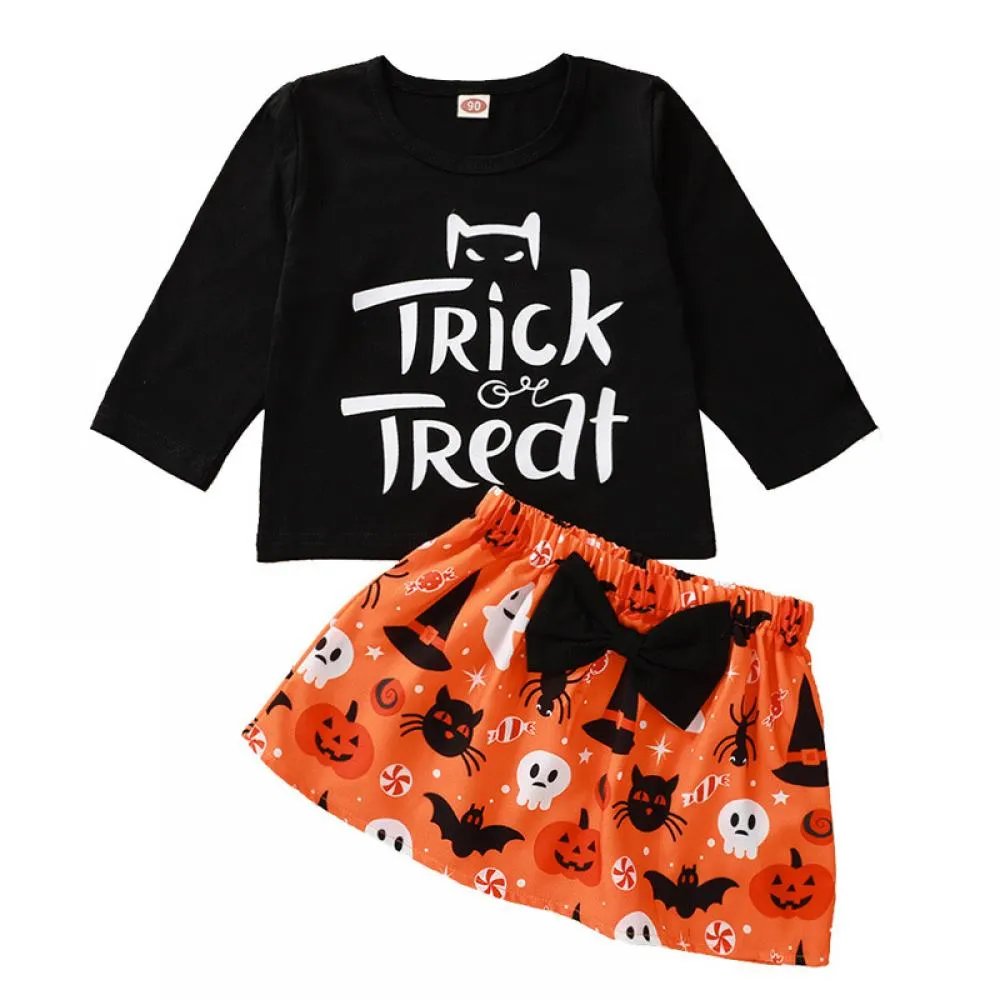 Black Letters Halloween Print Kids Set Wholesale Girl Clothes