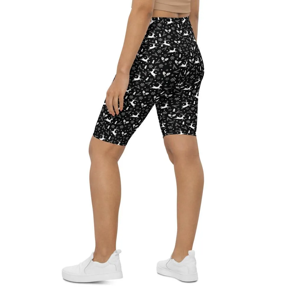 Black Reindeer Christmas Bike Shorts