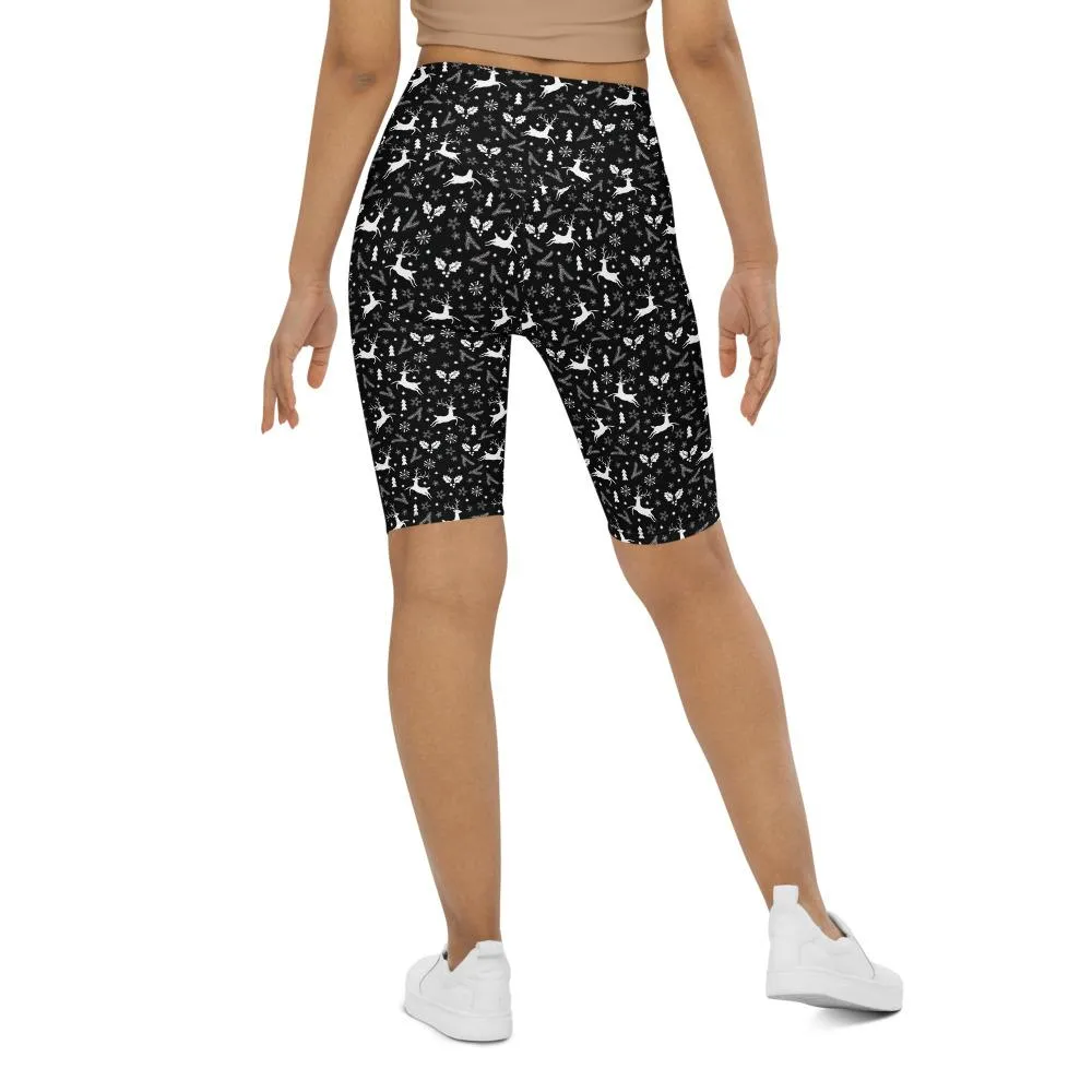 Black Reindeer Christmas Bike Shorts