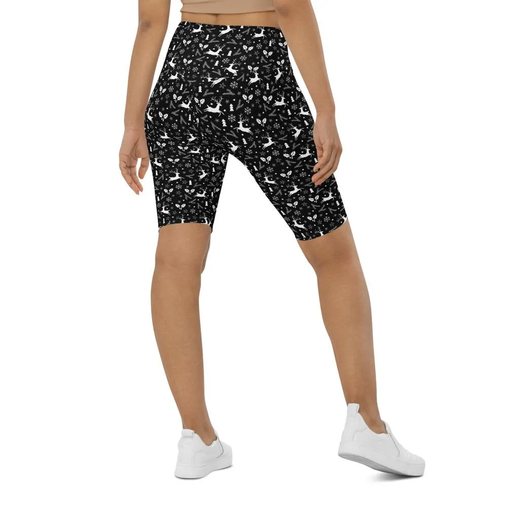 Black Reindeer Christmas Bike Shorts