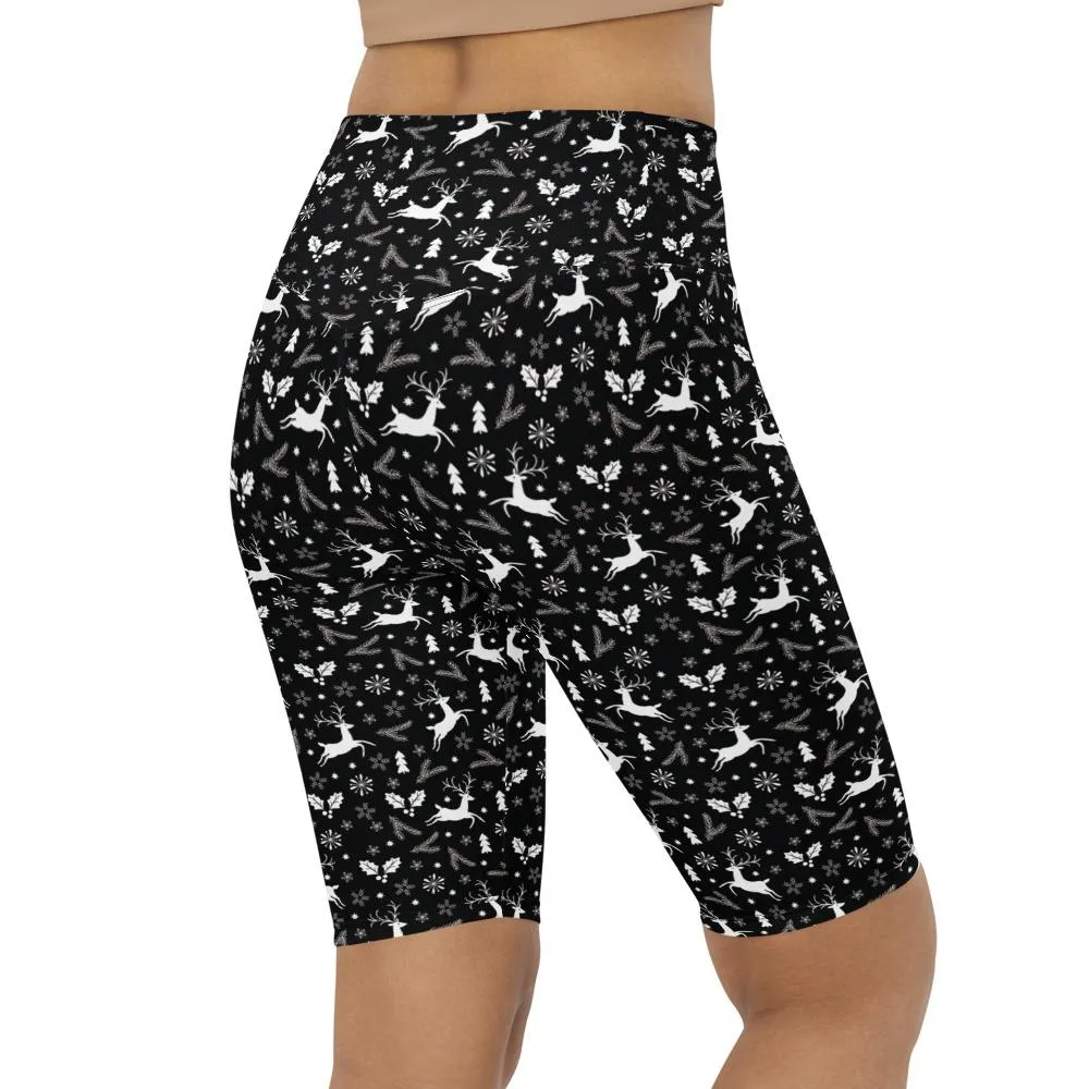 Black Reindeer Christmas Bike Shorts