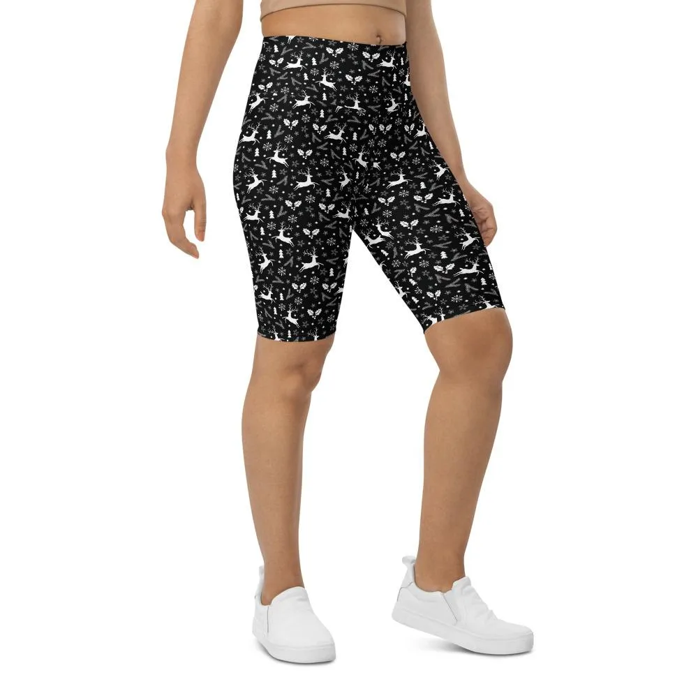 Black Reindeer Christmas Bike Shorts