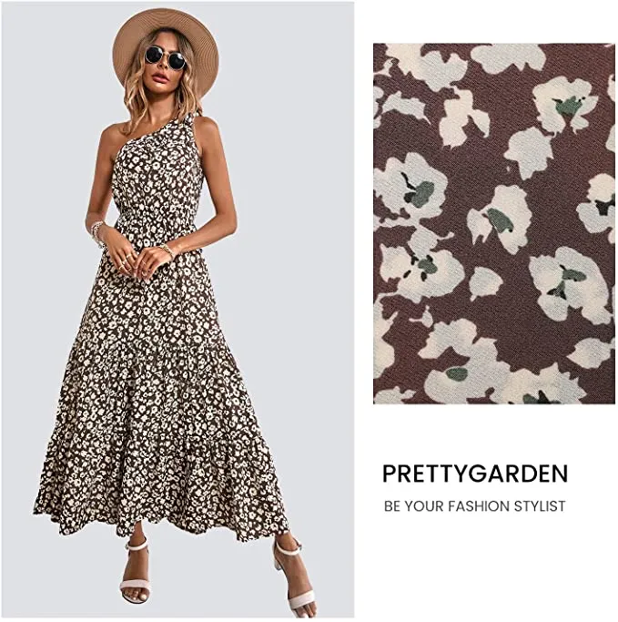 Black White Women's Summer Floral Maxi Dresses - Prettygarden