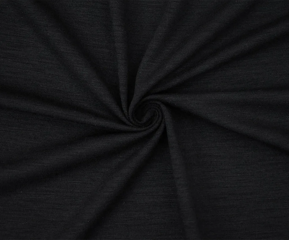 Black Wool Stretch Spandex Jersey Knit Fabric