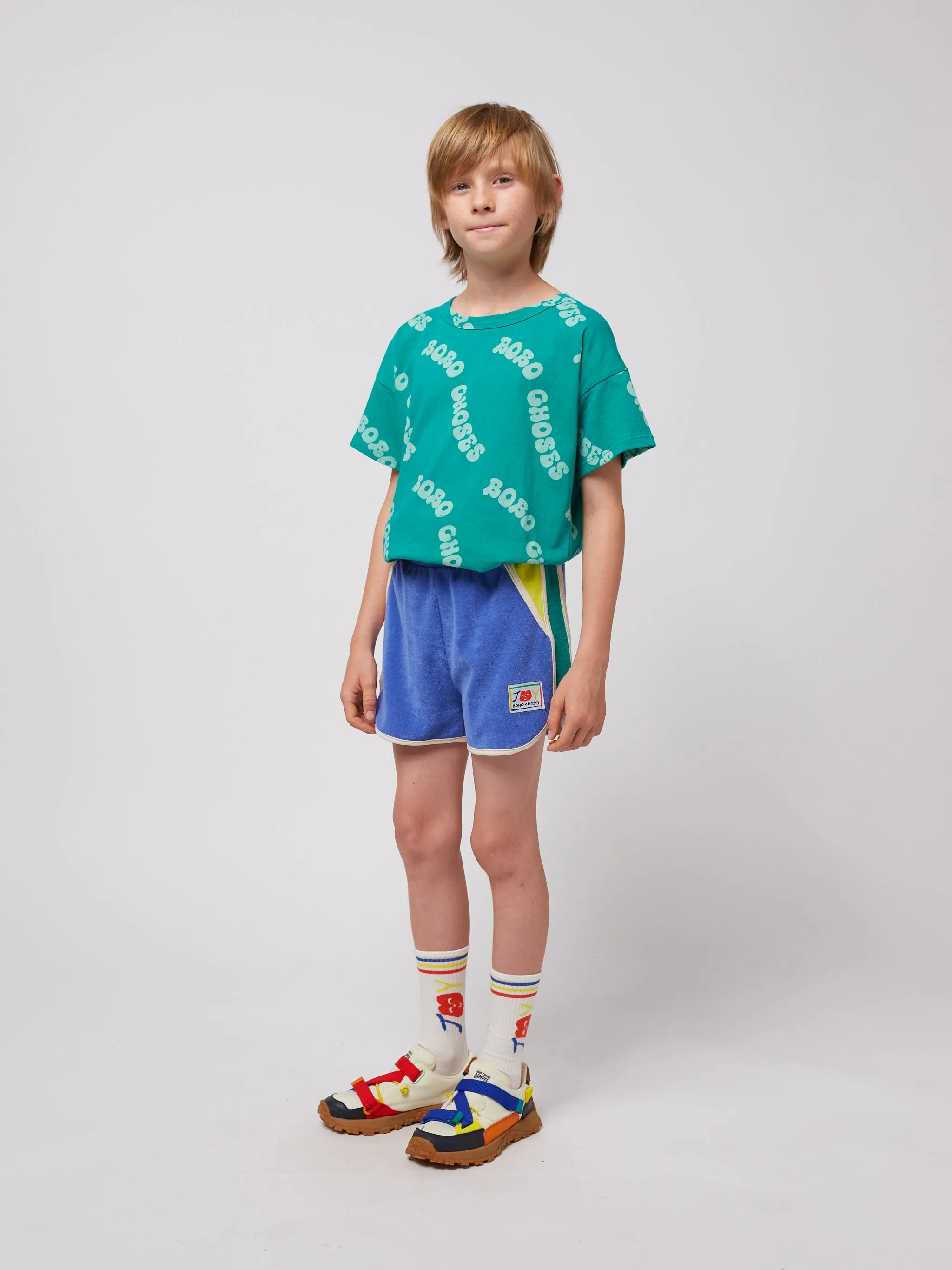 Bobo Choses Blue Smiling Color Block Terry Cloth Shorts