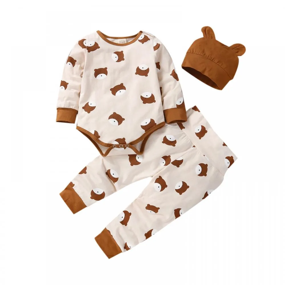 Bohemian Boys and Girls Long Sleeve Bear Romper Set Baby Wholesale Clothes