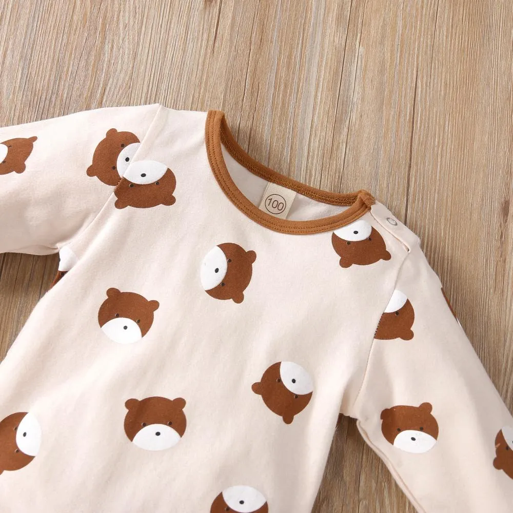 Bohemian Boys and Girls Long Sleeve Bear Romper Set Baby Wholesale Clothes