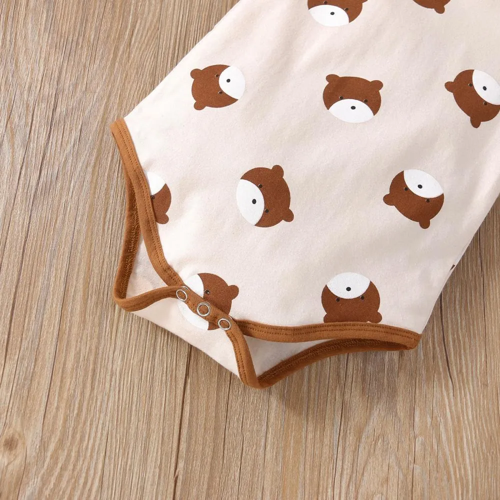 Bohemian Boys and Girls Long Sleeve Bear Romper Set Baby Wholesale Clothes