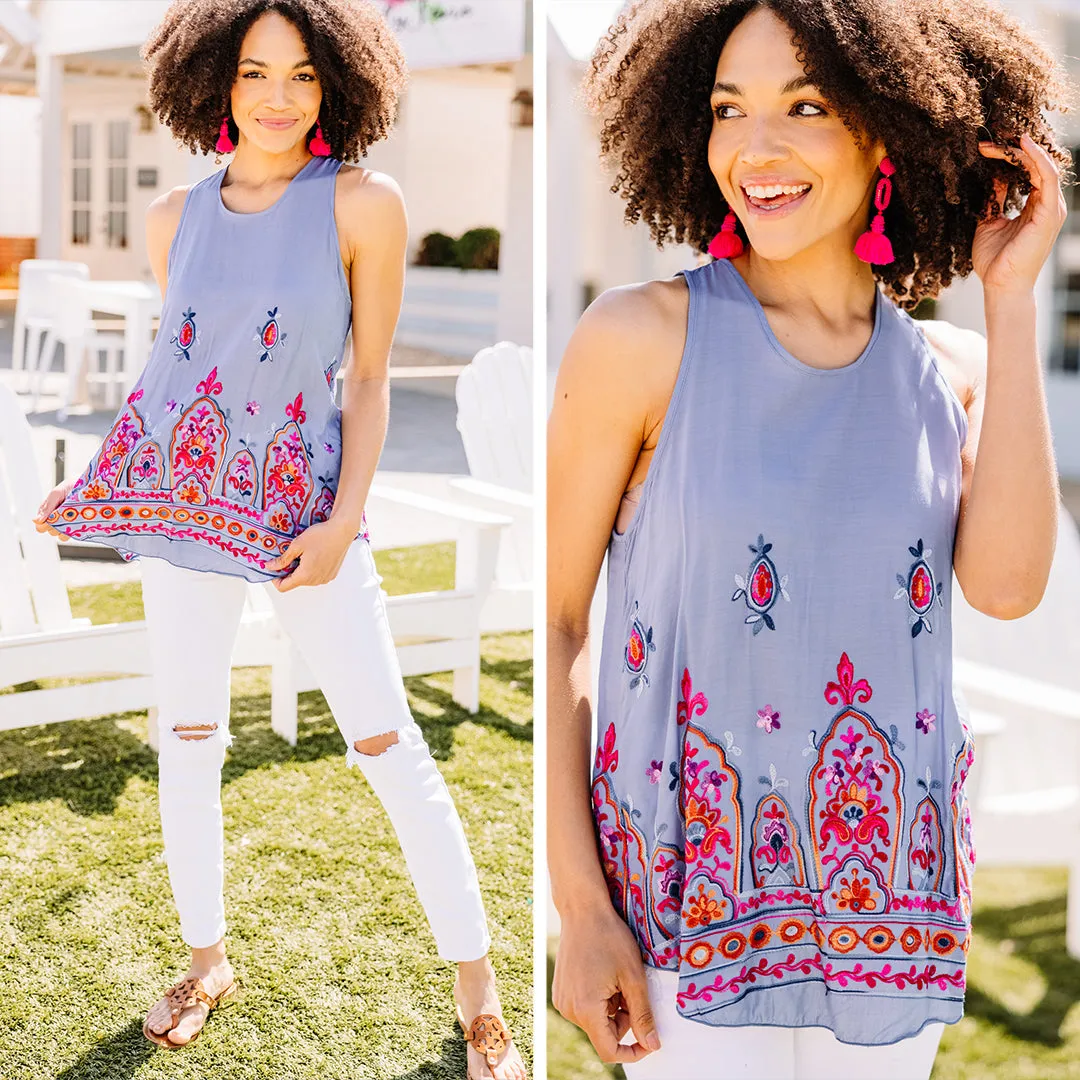 Bold Ambition Blue Embroidered Tank