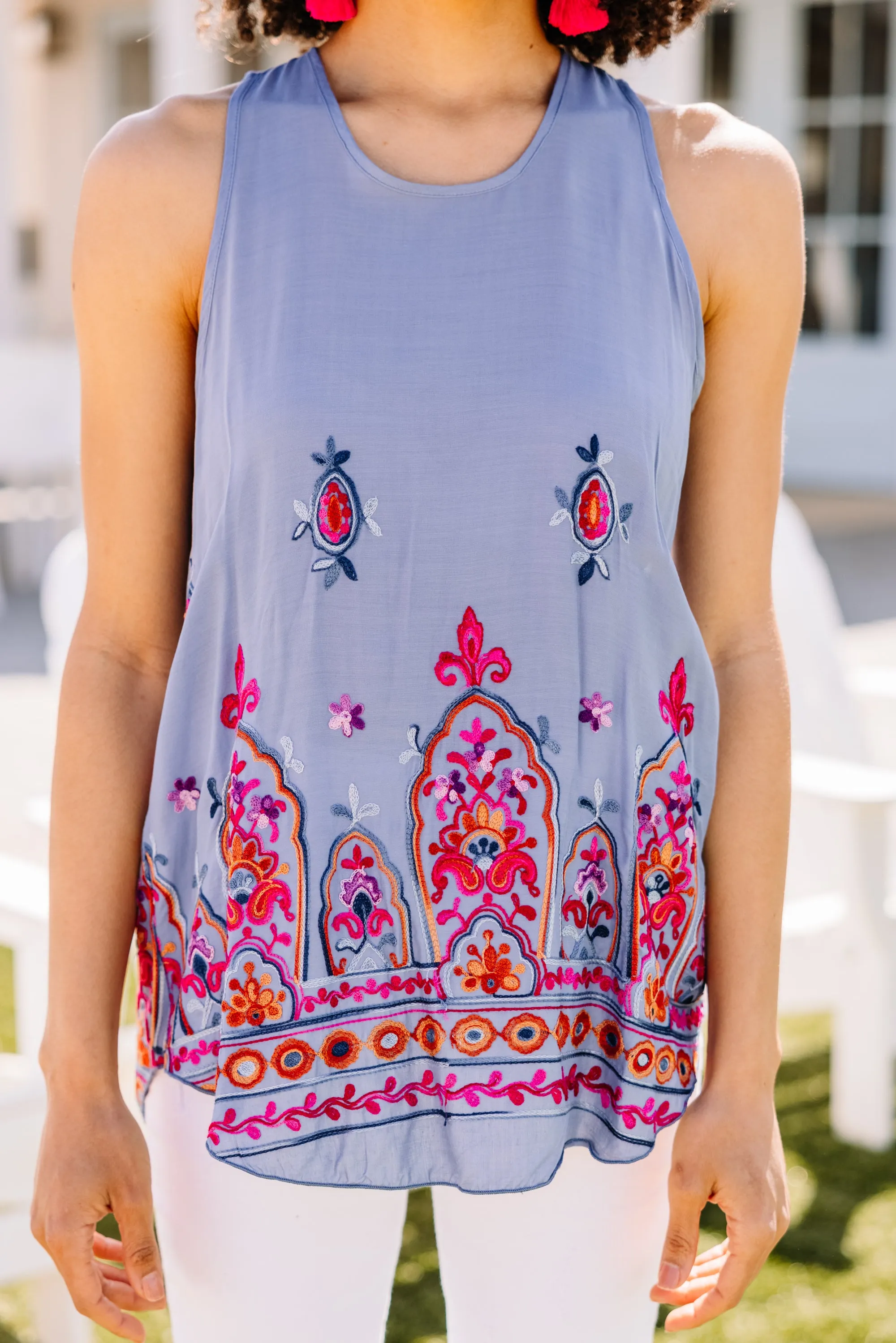 Bold Ambition Blue Embroidered Tank