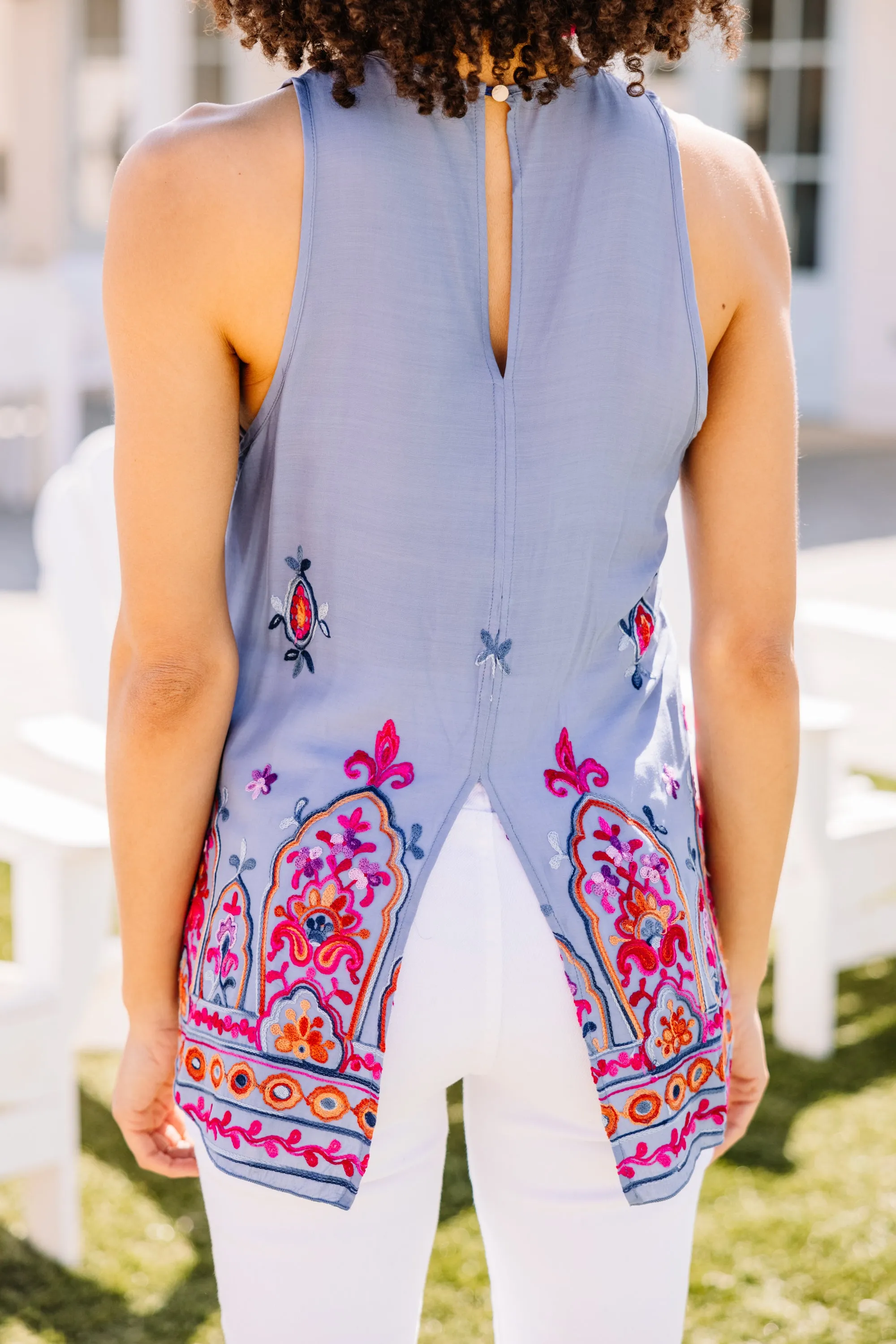 Bold Ambition Blue Embroidered Tank