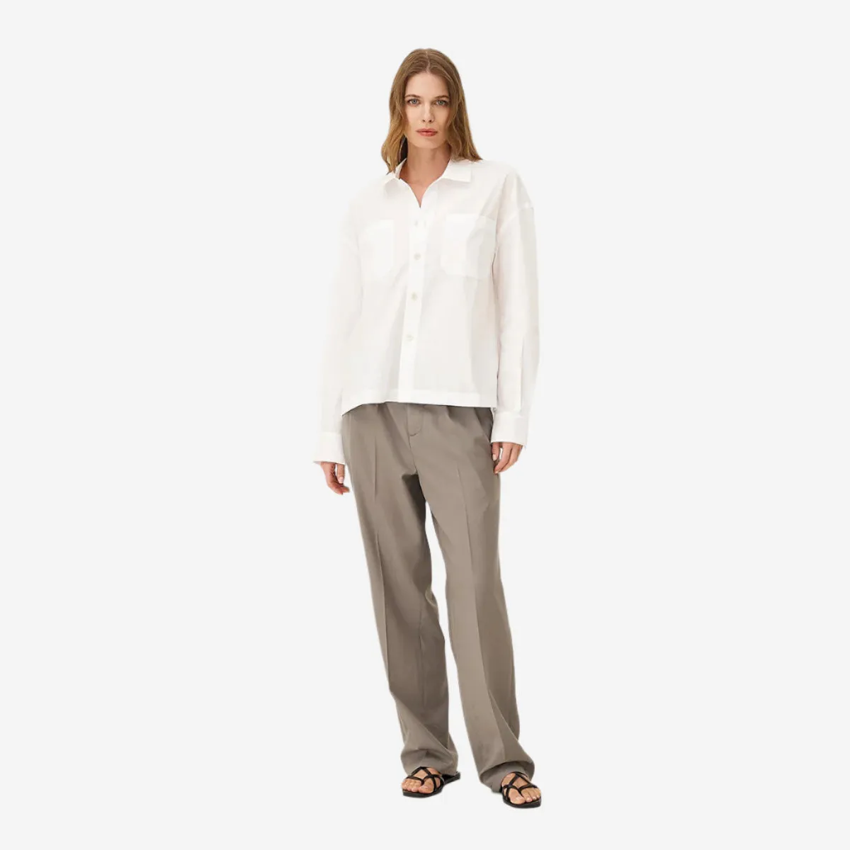Boro Poplin Relaxed L/S Shirt - White