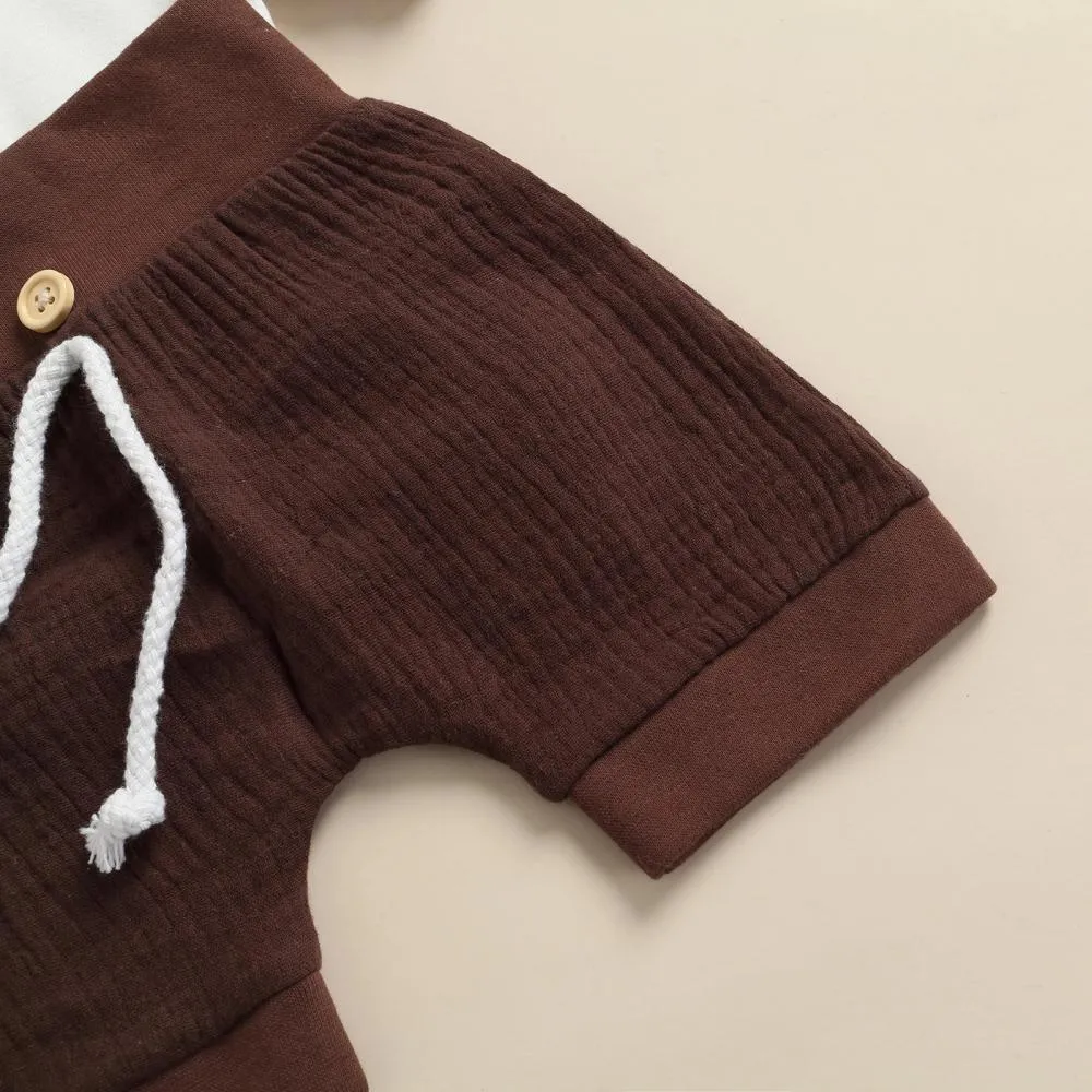 Boys' Contrast Color Short Sleeve Shorts Set Wholesale Baby Clothes