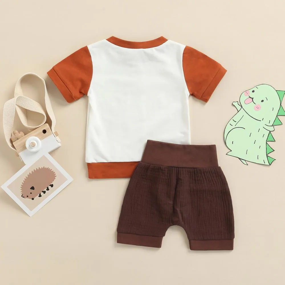 Boys' Contrast Color Short Sleeve Shorts Set Wholesale Baby Clothes