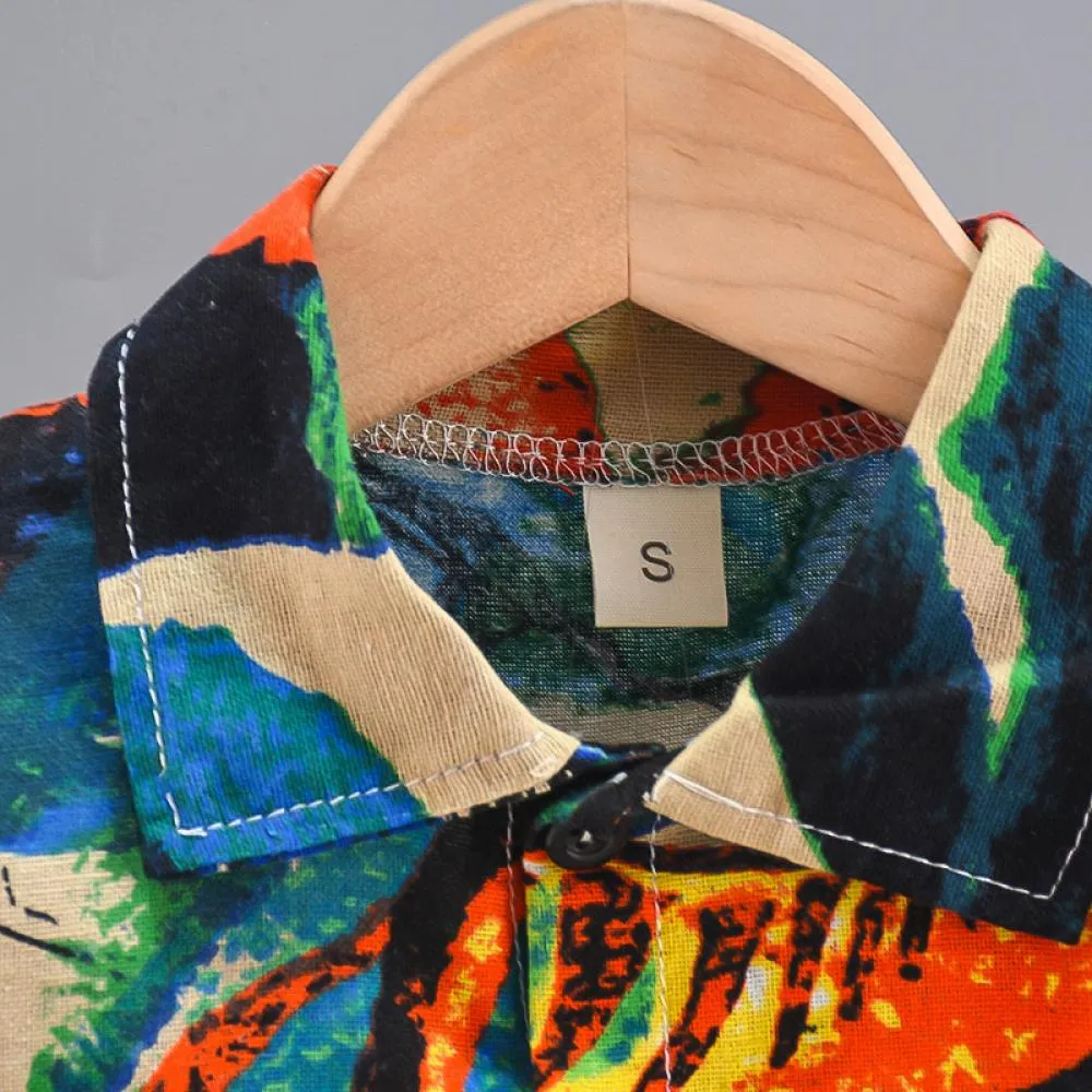 Boys Flower Shirt Suit Summer Western Style Two Piece Set Wholesale Baby Clothes