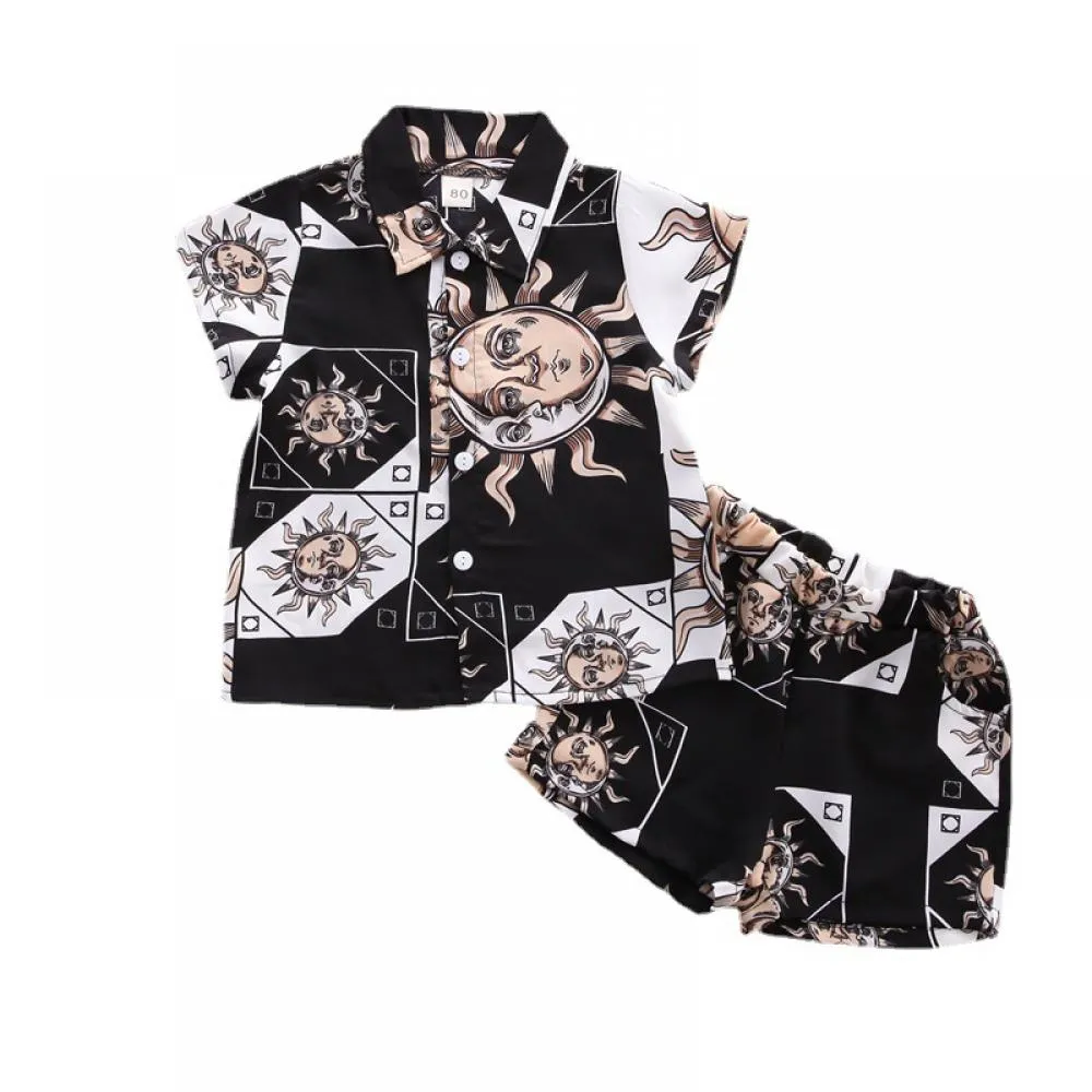 Boys Short Sleeve Shirt Summer Western Style Cool Sun Two-Piece Set Wholesale Baby Clothes