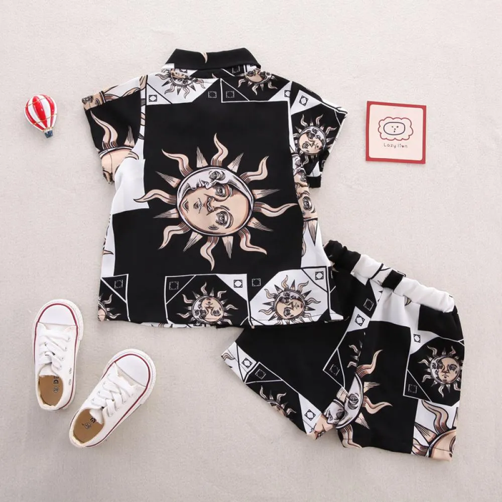 Boys Short Sleeve Shirt Summer Western Style Cool Sun Two-Piece Set Wholesale Baby Clothes