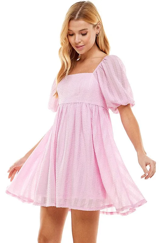 Bubble S/S Pinstripe Detail Flowy Dress