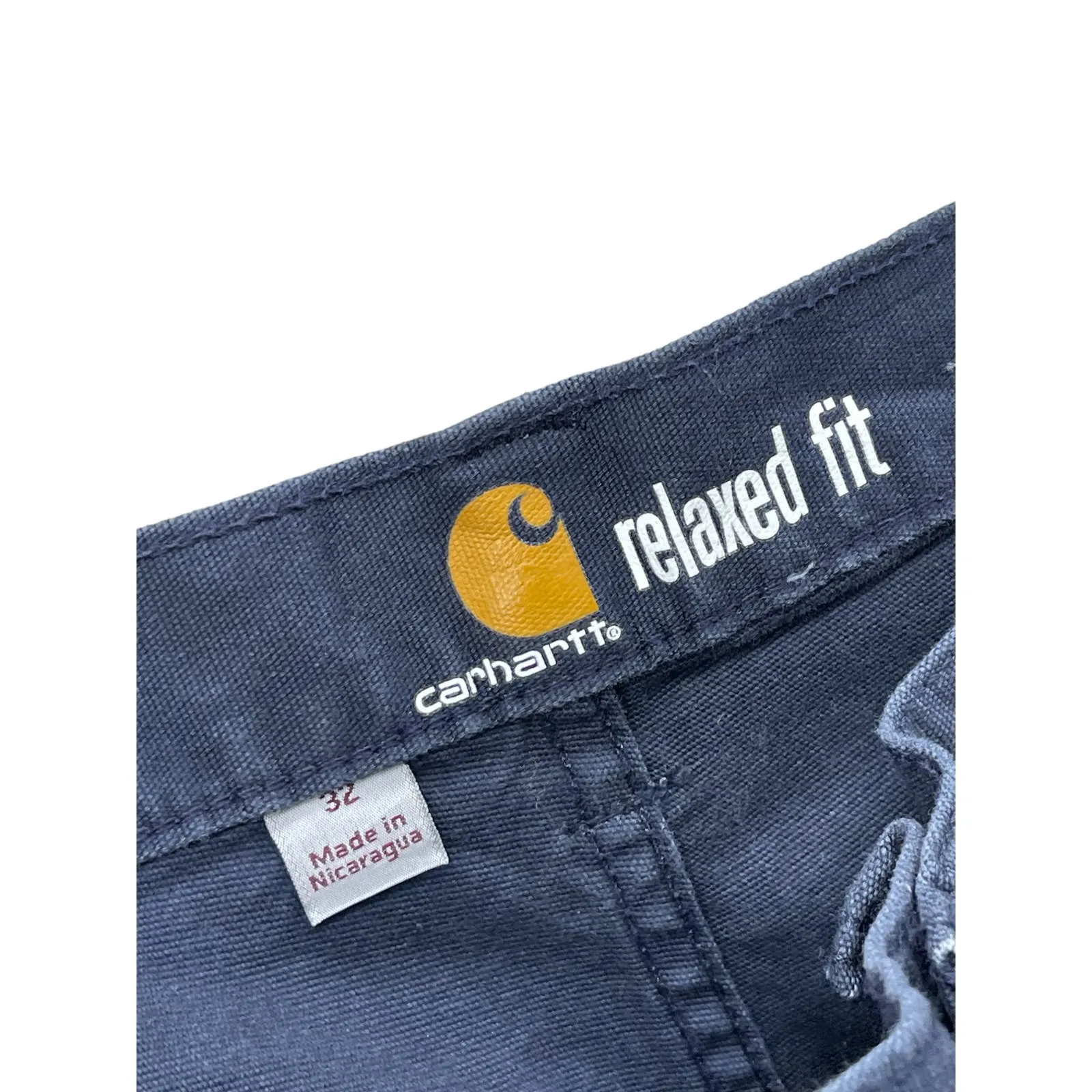 Carhartt Navy Blue Distressed Relaxed Fit Canvas Cargo Shorts