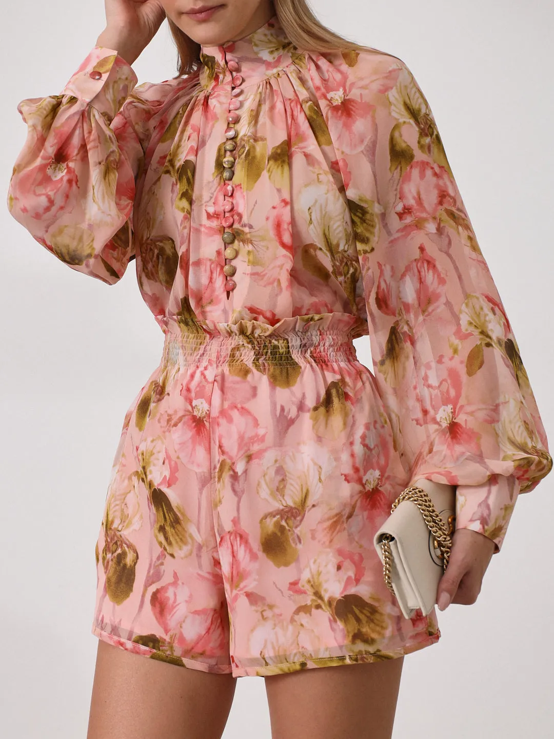 Carlotta Printed Volume Sleeve Blouse | Pink Mix