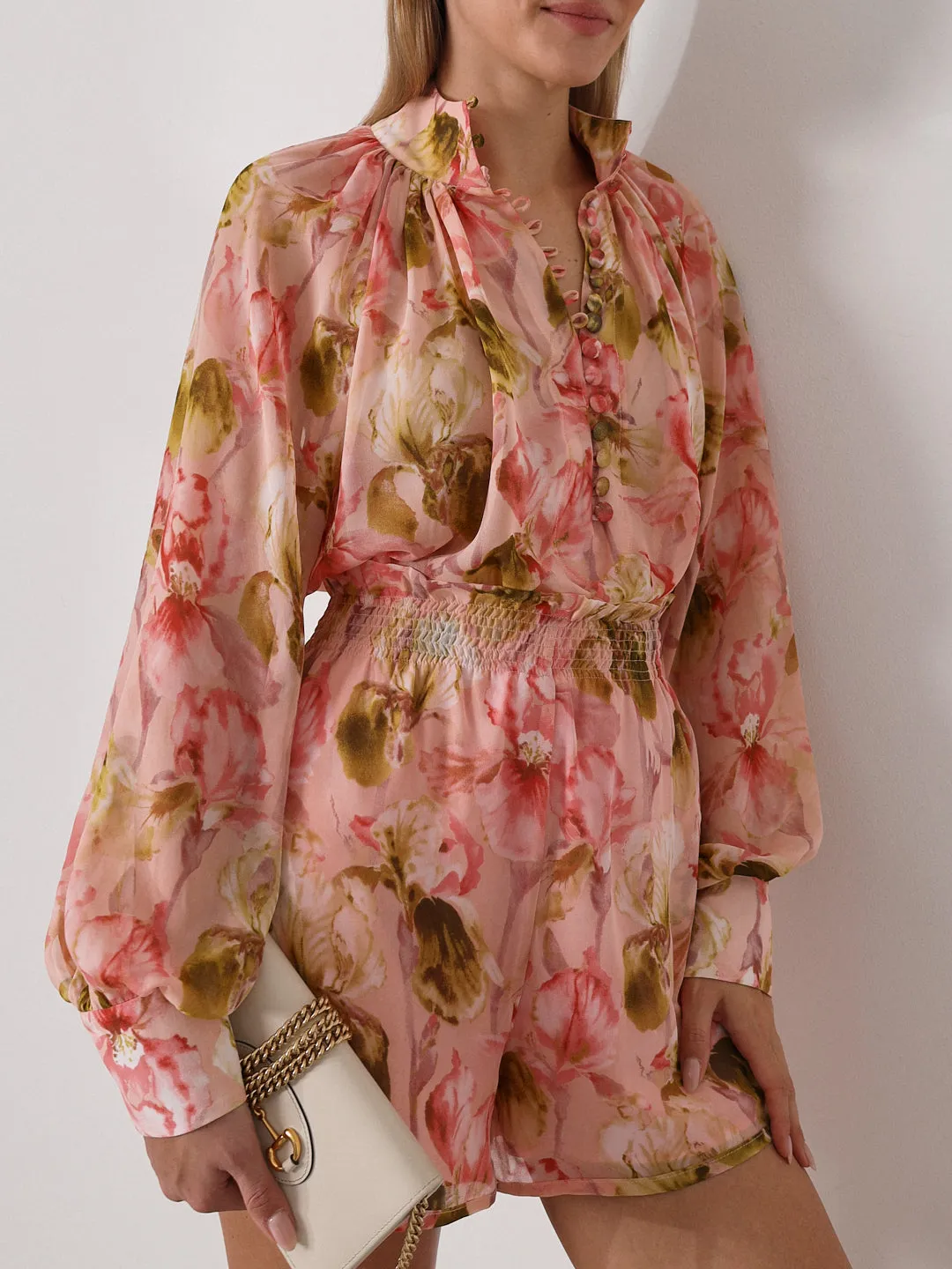 Carlotta Printed Volume Sleeve Blouse | Pink Mix