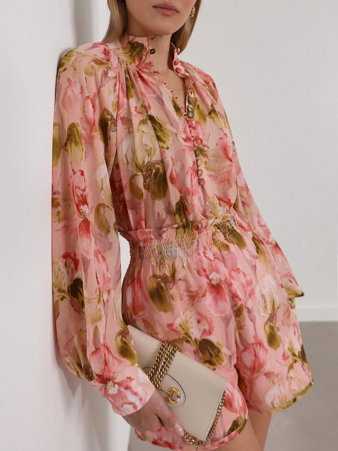Carlotta Printed Volume Sleeve Blouse | Pink Mix