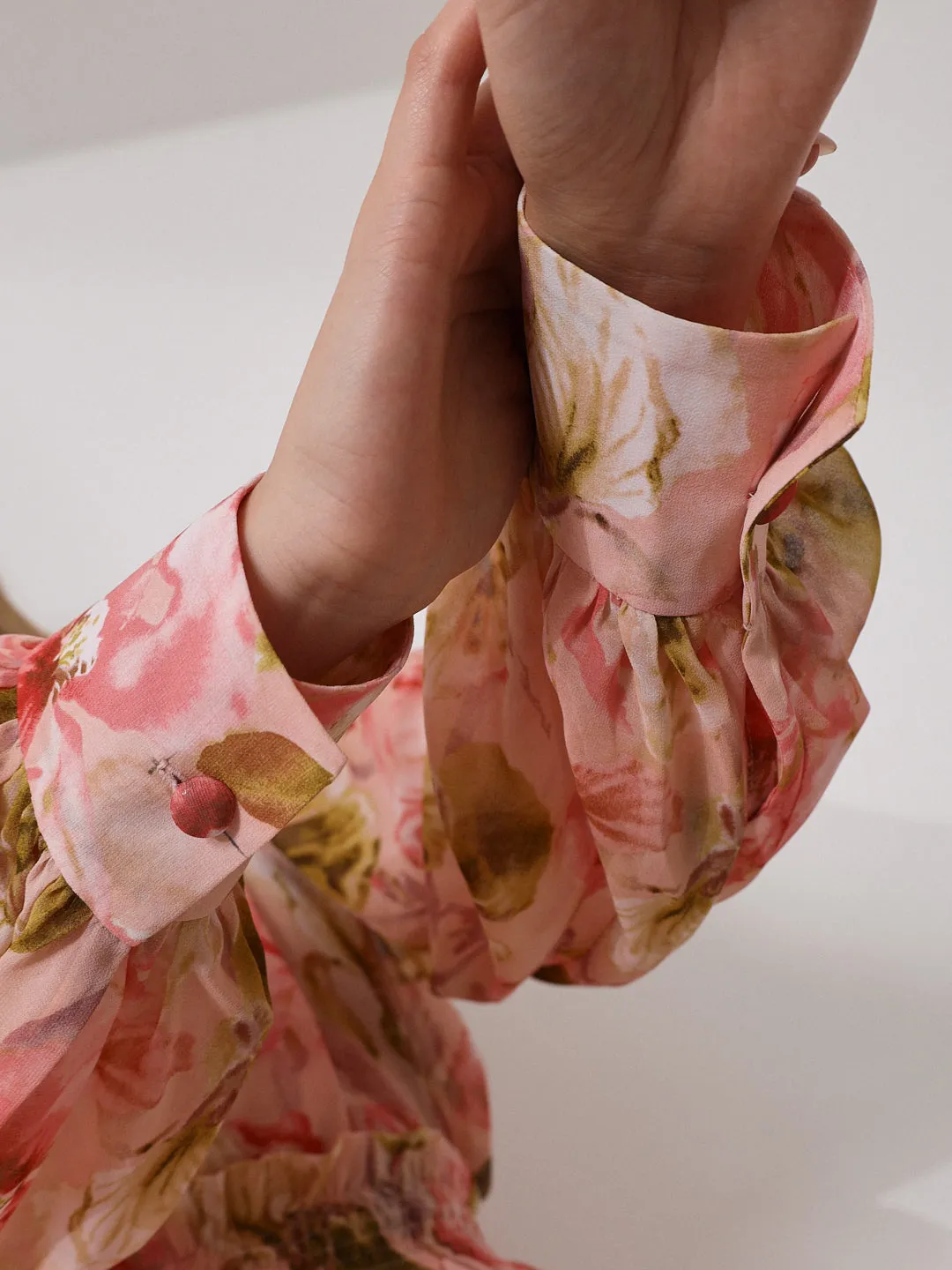 Carlotta Printed Volume Sleeve Blouse | Pink Mix
