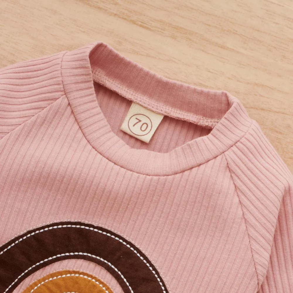 Children's Autumn Girls Long Sleeve Rainbow Cotton Sweater   Pants Set Wholesale Baby Clothes