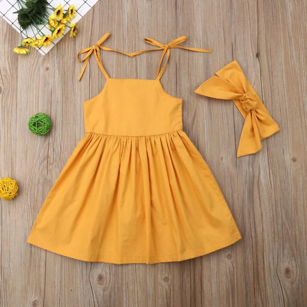 Children's Clothing Summer Red Dress Suspenders Girls Dress With Headband Wholesale Dress For Girl