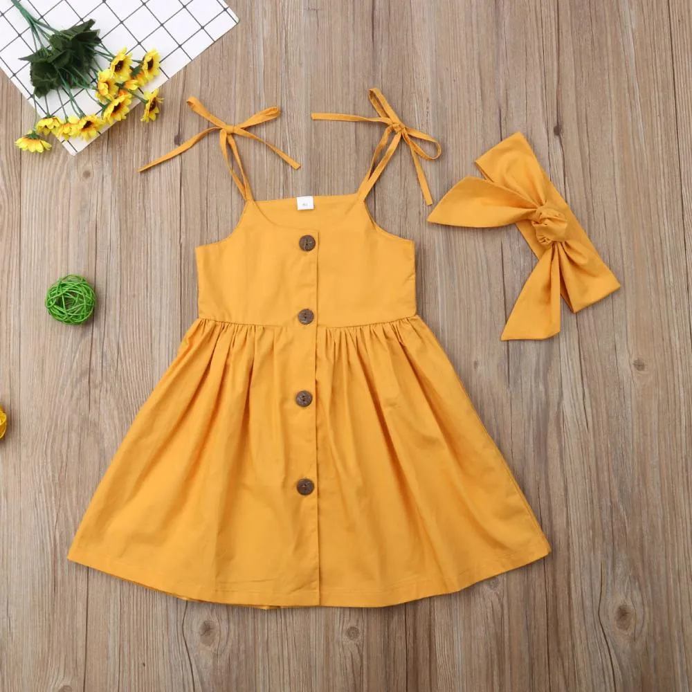 Children's Clothing Summer Red Dress Suspenders Girls Dress With Headband Wholesale Dress For Girl