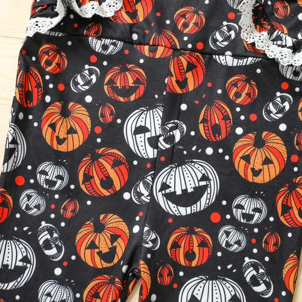 Children's Halloween Jumpsuit Pumpkin Print Sling Jumpsuit Long Jumpsuit Wholesale Girls Clothing