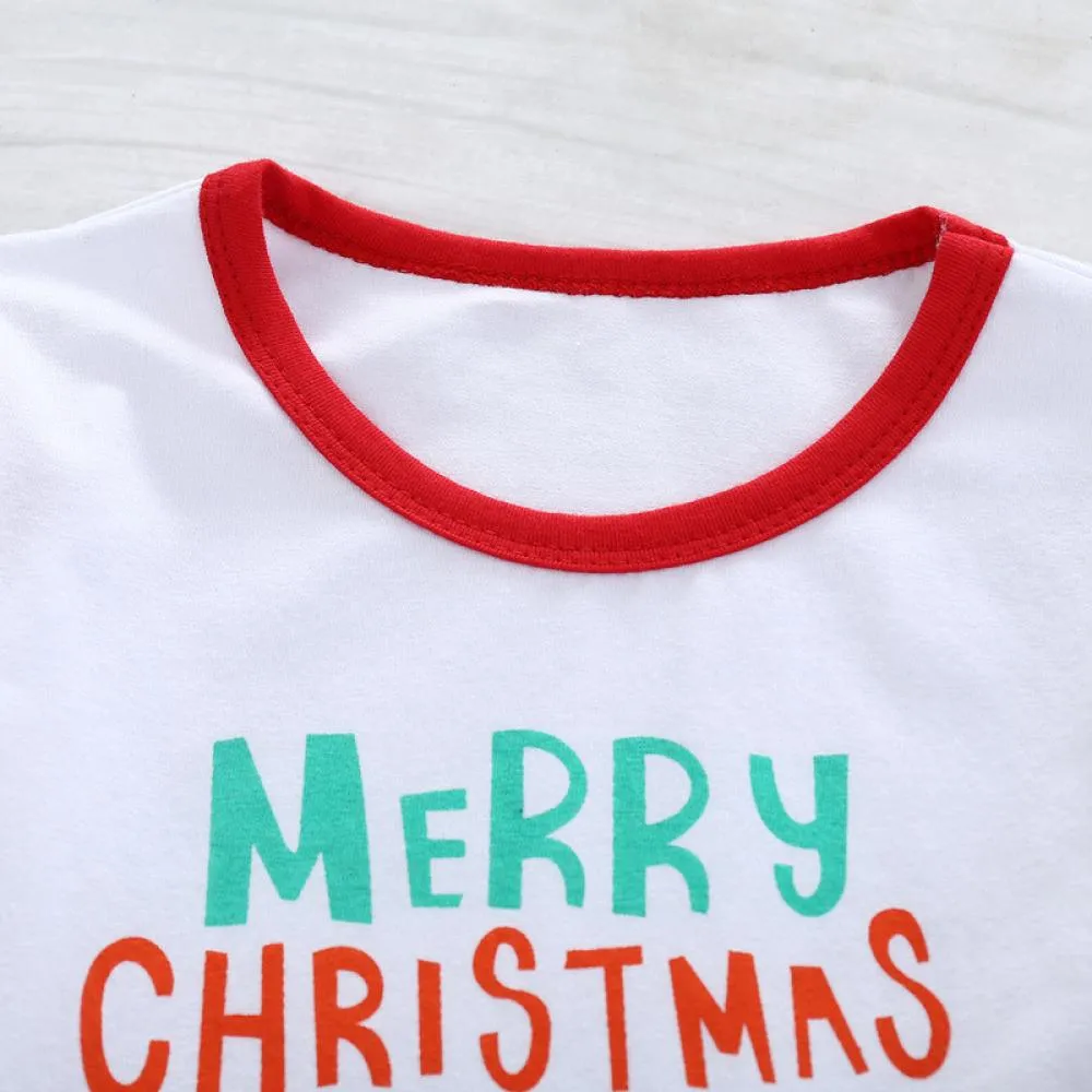 Christmas Children's Clothing Santa Claus Letter Print Long Sleeve Top Striped Flared Pants Set Wholesale