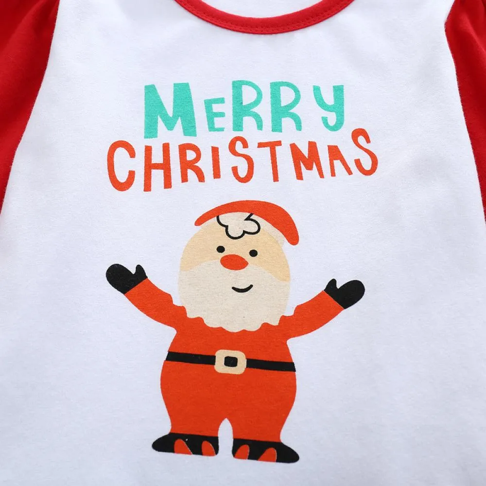 Christmas Children's Clothing Santa Claus Letter Print Long Sleeve Top Striped Flared Pants Set Wholesale