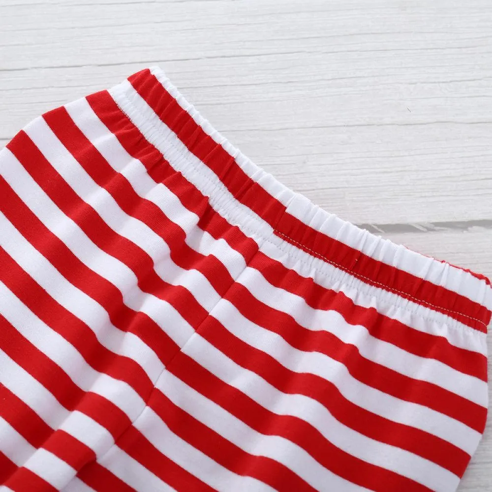 Christmas Children's Clothing Santa Claus Letter Print Long Sleeve Top Striped Flared Pants Set Wholesale