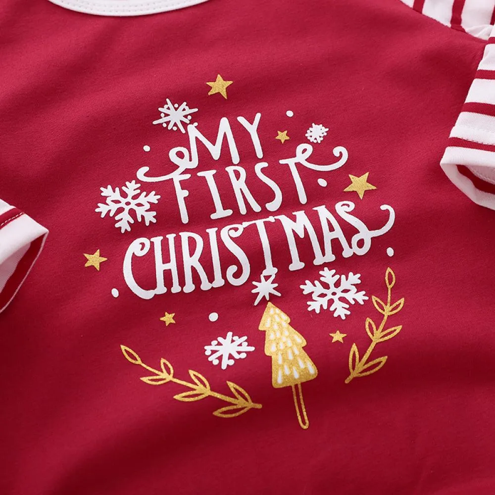 Christmas Children's Red and White Sleeve Jumpsuit Baby Wholesale Clothing