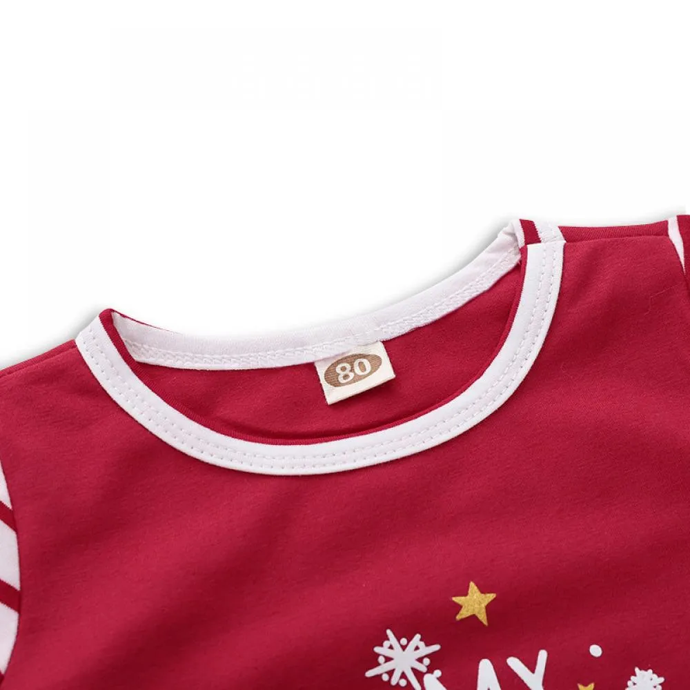 Christmas Children's Red and White Sleeve Jumpsuit Baby Wholesale Clothing