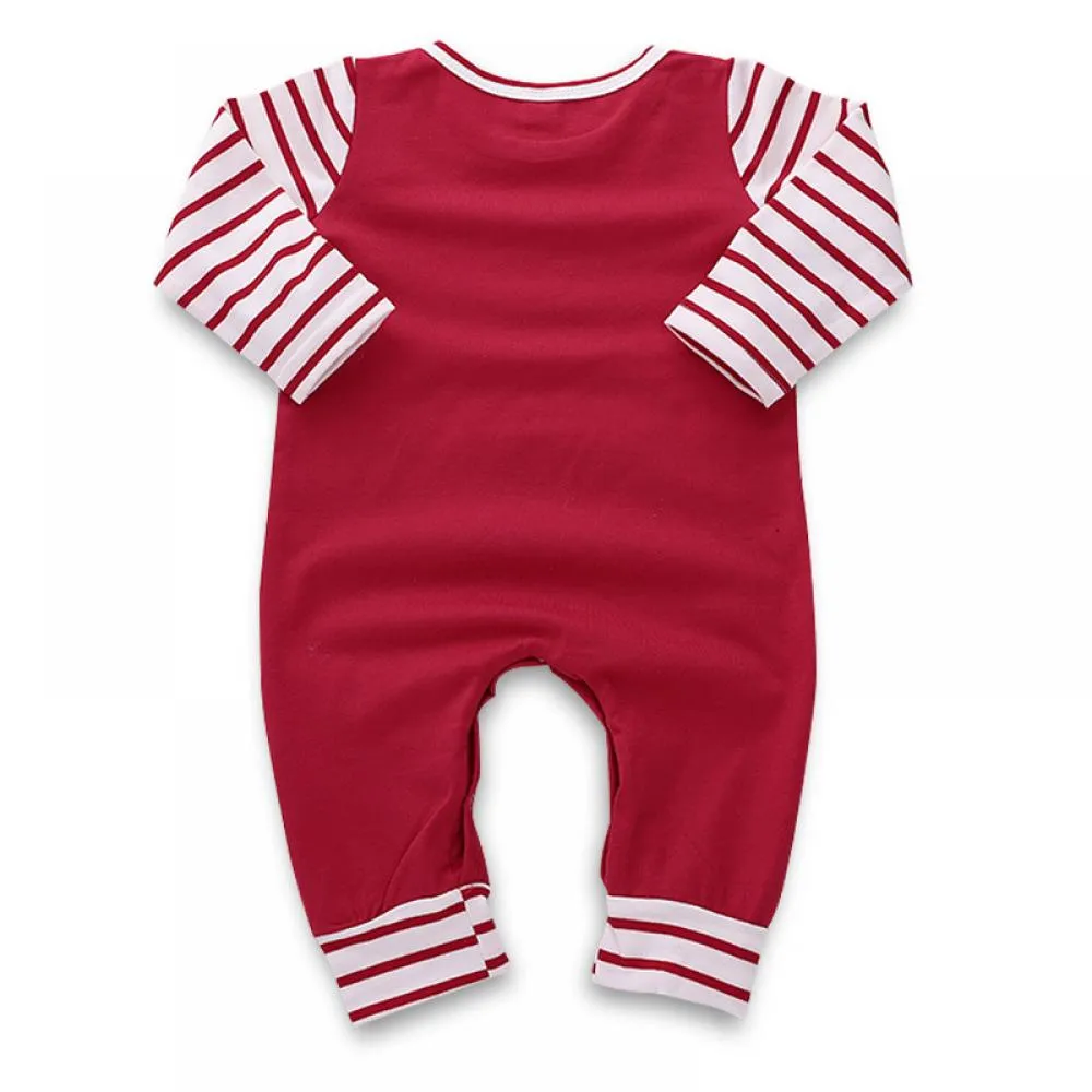 Christmas Children's Red and White Sleeve Jumpsuit Baby Wholesale Clothing