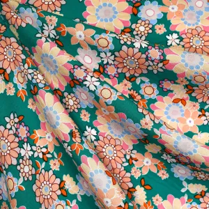 Colorful Vintage Floral Rayon Challis Jade/Peach